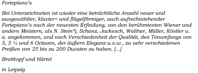 Annonce Breitkopf und Härtels für Instrumente André Steins