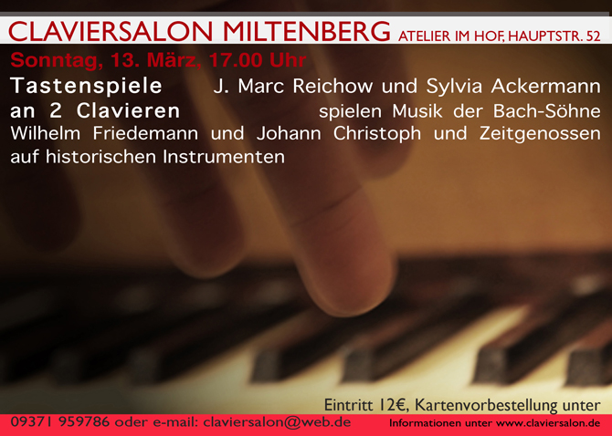 Sylvia Ackermann und Marc Reichow im Claviersalon- Konzert "Tastenspiele"  Musik für zwei Tasteninstrumente auf historischen Clavieren