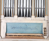 Klaviatur des italienischen Barock- Positivs im Claviersalon Miltenberg